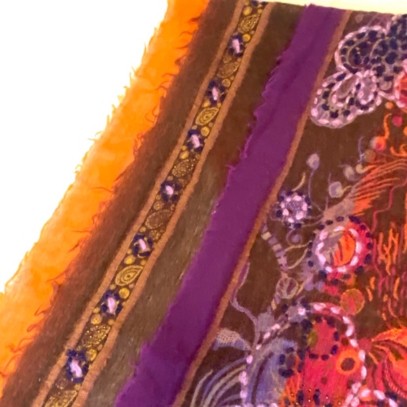 Boho Chic Soft Wool Embroidered Artisan Fringe Scarf Wrap Colorful Festival - Picture 5 of 11
